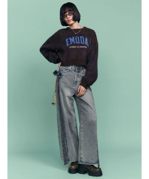 EMODA（エモダ）の「コンビネーションリボンユーズドジーンズ（デニムパンツ・レディース・ライトブルー/インディゴブルー・SMALL/MEDIUM/X-SMALL）」の4枚目の写真
