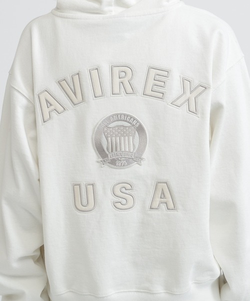 AVIREX(アヴィレックス)の「SIGNATURE VARSITY LOGO ZIP PARKA(パーカー・レディース・オフホワイト/グレー/ブラック・F)」の12枚目の写真
