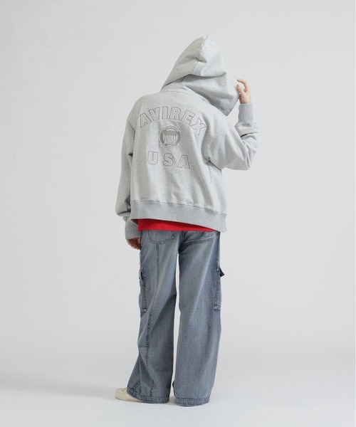 AVIREX(アヴィレックス)の「SIGNATURE VARSITY LOGO ZIP PARKA(パーカー・レディース・オフホワイト/グレー/ブラック・F)」の18枚目の写真
