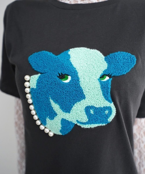 Rashik(ラシク)の「【Rashik】パール付アニマルモチーフTシャツ 半袖 サガラ 刺繍 カットソー トップス(Tシャツ/カットソー・レディース・オートミール/チャコールグレー・FREE)」の15枚目の写真