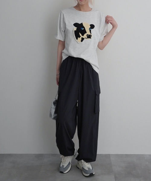 Rashik(ラシク)の「【Rashik】パール付アニマルモチーフTシャツ 半袖 サガラ 刺繍 カットソー トップス(Tシャツ/カットソー・レディース・オートミール/チャコールグレー・FREE)」の17枚目の写真