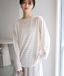 限定展開 カラー シアー ボーダー ルーズ ロンTEE