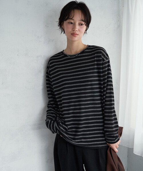 FREAK'S STORE(フリークスストア)の「限定展開 カラー シアー ボーダー ルーズ ロンTEE(Tシャツ/カットソー・レディース・ネイビー/ブラック/レンガ/オフホワイト・フリ-)」の9枚目の写真