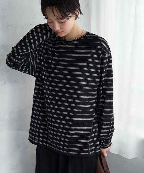 FREAK'S STORE(フリークスストア)の「限定展開 カラー シアー ボーダー ルーズ ロンTEE(Tシャツ/カットソー・レディース・ネイビー/ブラック/レンガ/オフホワイト・フリ-)」の10枚目の写真