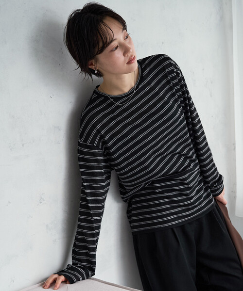 FREAK'S STORE(フリークスストア)の「限定展開 カラー シアー ボーダー ルーズ ロンTEE(Tシャツ/カットソー・レディース・ネイビー/ブラック/レンガ/オフホワイト・フリ-)」の11枚目の写真