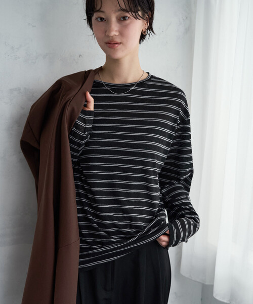FREAK'S STORE(フリークスストア)の「限定展開 カラー シアー ボーダー ルーズ ロンTEE(Tシャツ/カットソー・レディース・ネイビー/ブラック/レンガ/オフホワイト・フリ-)」の12枚目の写真