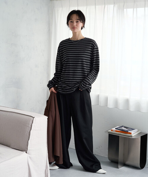 FREAK'S STORE(フリークスストア)の「限定展開 カラー シアー ボーダー ルーズ ロンTEE(Tシャツ/カットソー・レディース・ネイビー/ブラック/レンガ/オフホワイト・フリ-)」の13枚目の写真