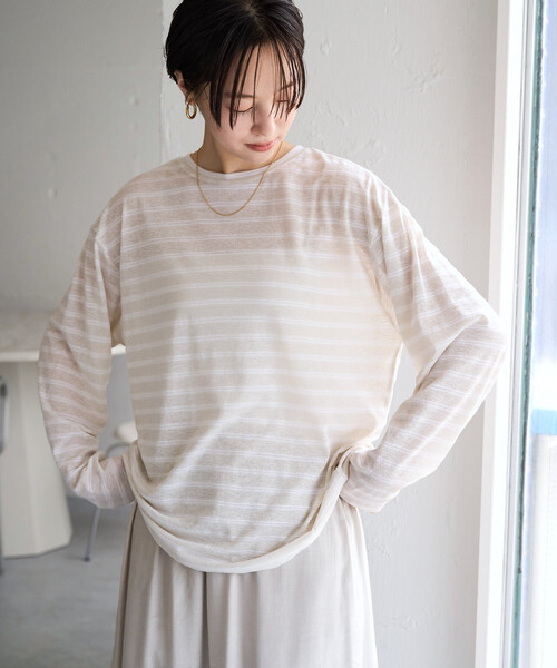 FREAK'S STORE(フリークスストア)の「限定展開 カラー シアー ボーダー ルーズ ロンTEE(Tシャツ/カットソー・レディース・ネイビー/ブラック/レンガ/オフホワイト・フリ-)」の16枚目の写真