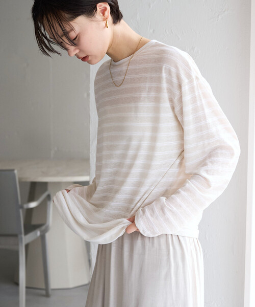 FREAK'S STORE(フリークスストア)の「限定展開 カラー シアー ボーダー ルーズ ロンTEE(Tシャツ/カットソー・レディース・ネイビー/ブラック/レンガ/オフホワイト・フリ-)」の17枚目の写真