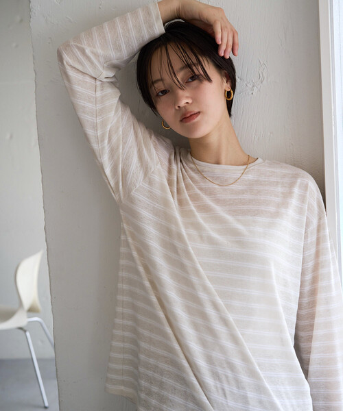 FREAK'S STORE(フリークスストア)の「限定展開 カラー シアー ボーダー ルーズ ロンTEE(Tシャツ/カットソー・レディース・ネイビー/ブラック/レンガ/オフホワイト・フリ-)」の20枚目の写真
