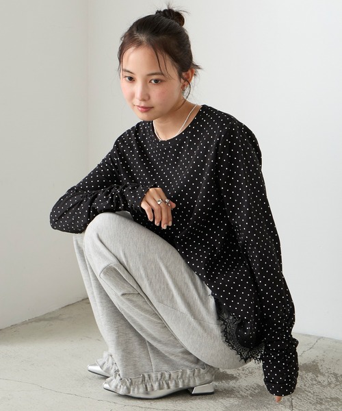 forksy.(フォルクシー)の「【forksy.】<エブリデイシリーズ>レースヘム ギャザースリーブカットソー / ドット・ベロア(Tシャツ/カットソー・レディース・ブラウン/ナチュラル/ホワイト系/ブラック/ブラック系・FREE)」の18枚目の写真
