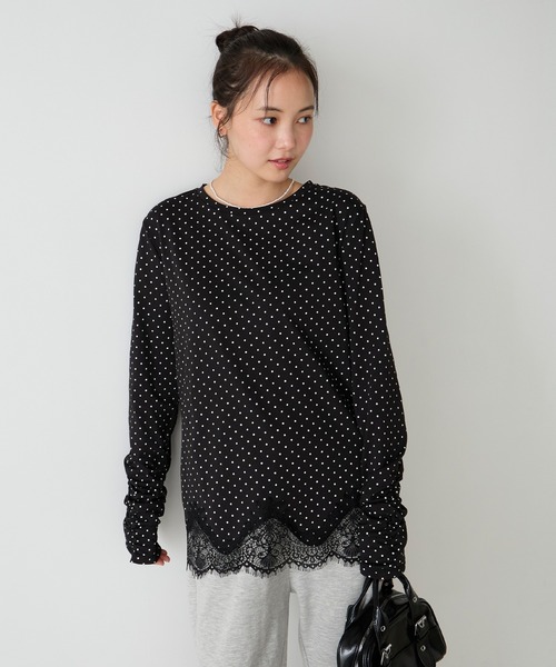 forksy.(フォルクシー)の「【forksy.】<エブリデイシリーズ>レースヘム ギャザースリーブカットソー / ドット・ベロア(Tシャツ/カットソー・レディース・ブラウン/ナチュラル/ホワイト系/ブラック/ブラック系・FREE)」の19枚目の写真
