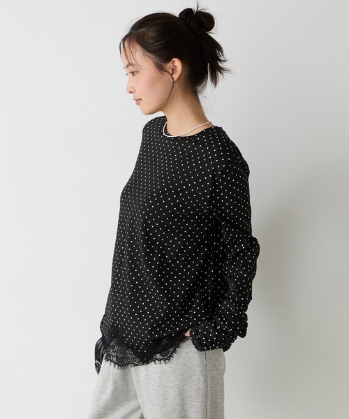forksy.(フォルクシー)の「【forksy.】<エブリデイシリーズ>レースヘム ギャザースリーブカットソー / ドット・ベロア(Tシャツ/カットソー・レディース・ブラウン/ナチュラル/ホワイト系/ブラック/ブラック系・FREE)」の20枚目の写真