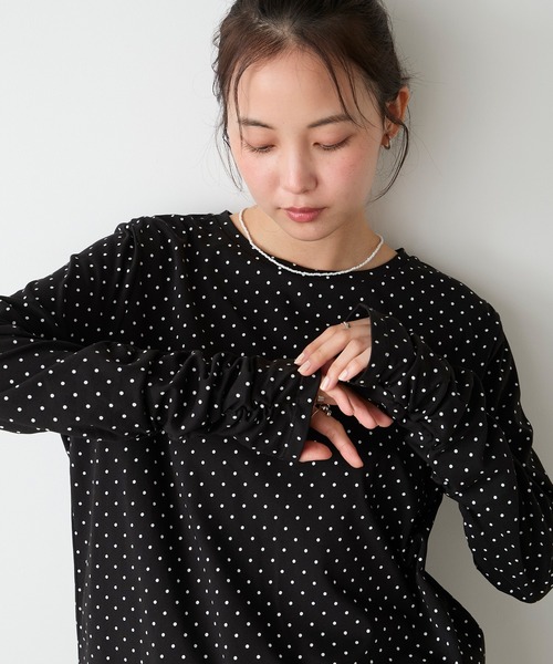 forksy.(フォルクシー)の「【forksy.】<エブリデイシリーズ>レースヘム ギャザースリーブカットソー / ドット・ベロア(Tシャツ/カットソー・レディース・ブラウン/ナチュラル/ホワイト系/ブラック/ブラック系・FREE)」の22枚目の写真