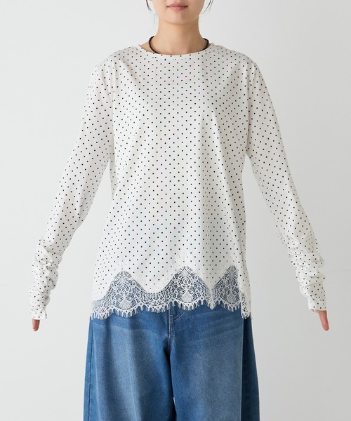 forksy.(フォルクシー)の「【forksy.】<エブリデイシリーズ>レースヘム ギャザースリーブカットソー / ドット・ベロア(Tシャツ/カットソー・レディース・ブラウン/ナチュラル/ホワイト系/ブラック/ブラック系・FREE)」の7枚目の写真