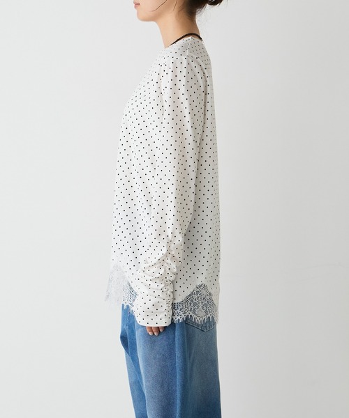 forksy.(フォルクシー)の「【forksy.】<エブリデイシリーズ>レースヘム ギャザースリーブカットソー / ドット・ベロア(Tシャツ/カットソー・レディース・ブラウン/ナチュラル/ホワイト系/ブラック/ブラック系・FREE)」の12枚目の写真