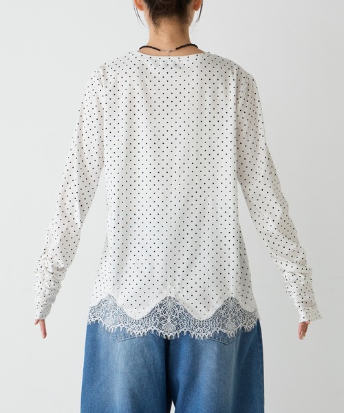 forksy.(フォルクシー)の「【forksy.】<エブリデイシリーズ>レースヘム ギャザースリーブカットソー / ドット・ベロア(Tシャツ/カットソー・レディース・ブラウン/ナチュラル/ホワイト系/ブラック/ブラック系・FREE)」の14枚目の写真