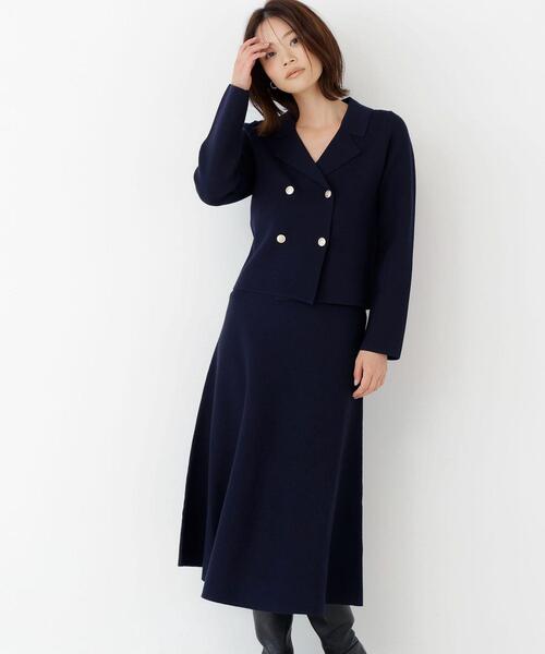 NATURAL BEAUTY BASIC(ナチュラルビューティーベーシック)の「ニットジャケット&スカートセットアップ(セットアップ・レディース・ネイビー/ダークブラウン・SMALL/MEDIUM)」の2枚目の写真