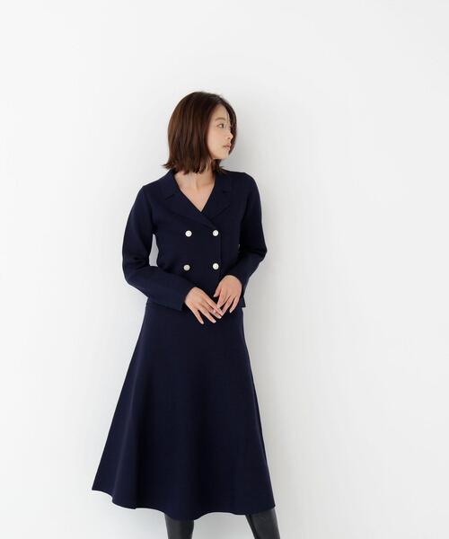 NATURAL BEAUTY BASIC(ナチュラルビューティーベーシック)の「ニットジャケット&スカートセットアップ(セットアップ・レディース・ネイビー/ダークブラウン・SMALL/MEDIUM)」の3枚目の写真