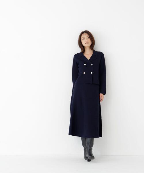 NATURAL BEAUTY BASIC(ナチュラルビューティーベーシック)の「ニットジャケット&スカートセットアップ(セットアップ・レディース・ネイビー/ダークブラウン・SMALL/MEDIUM)」の4枚目の写真