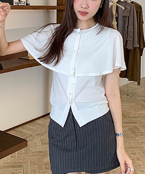 Girly Doll(ガーリードール)の「【2枚セット】ケープ&ノースリーブカットソー(Tシャツ/カットソー・レディース・ホワイト/グレー/ブラック/ベージュ・FREE)」の2枚目の写真