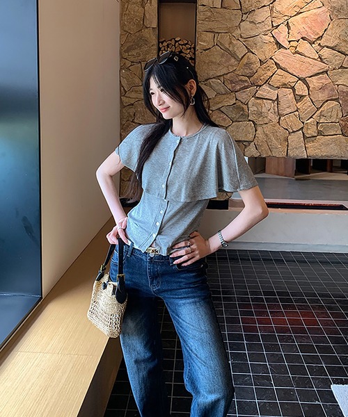 Girly Doll(ガーリードール)の「【2枚セット】ケープ&ノースリーブカットソー(Tシャツ/カットソー・レディース・ホワイト/グレー/ブラック/ベージュ・FREE)」の6枚目の写真