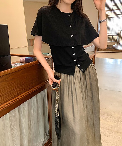 Girly Doll(ガーリードール)の「【2枚セット】ケープ&ノースリーブカットソー(Tシャツ/カットソー・レディース・ホワイト/グレー/ブラック/ベージュ・FREE)」の12枚目の写真