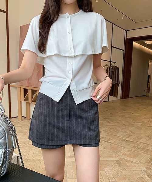Girly Doll(ガーリードール)の「【2枚セット】ケープ&ノースリーブカットソー(Tシャツ/カットソー・レディース・ホワイト/グレー/ブラック/ベージュ・FREE)」の8枚目の写真