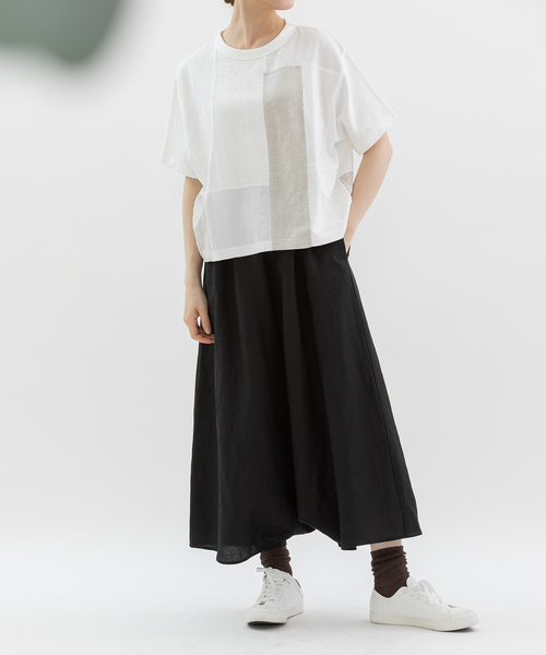 nop de nod(ノップドゥノッド)の「Cloche misc布帛パッチワークTシャツ(Tシャツ/カットソー・レディース・ブラック/オフホワイト・M)」の3枚目の写真