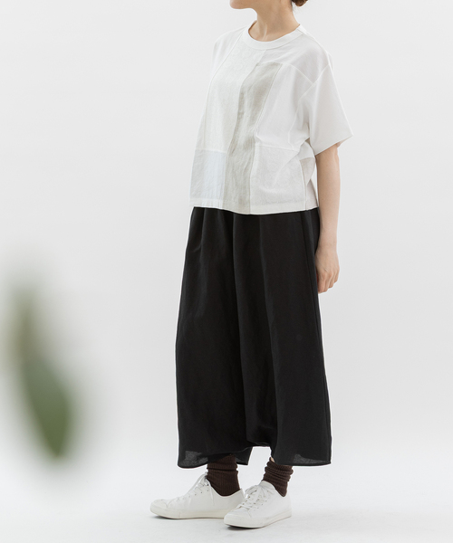 nop de nod(ノップドゥノッド)の「Cloche misc布帛パッチワークTシャツ(Tシャツ/カットソー・レディース・ブラック/オフホワイト・M)」の4枚目の写真