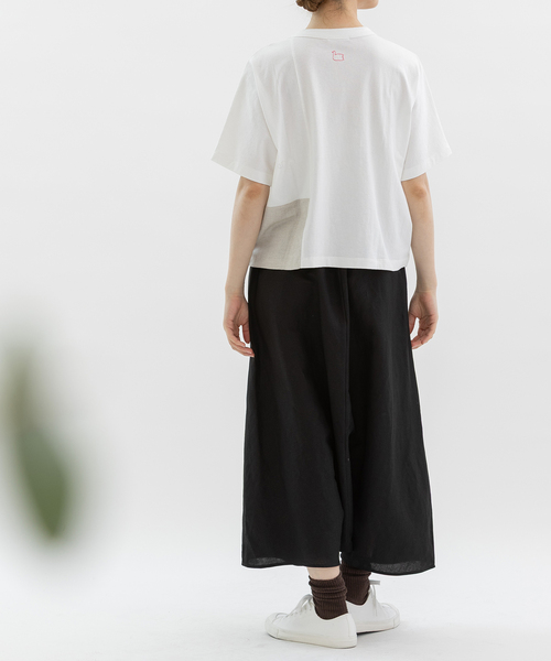 nop de nod(ノップドゥノッド)の「Cloche misc布帛パッチワークTシャツ(Tシャツ/カットソー・レディース・ブラック/オフホワイト・M)」の5枚目の写真