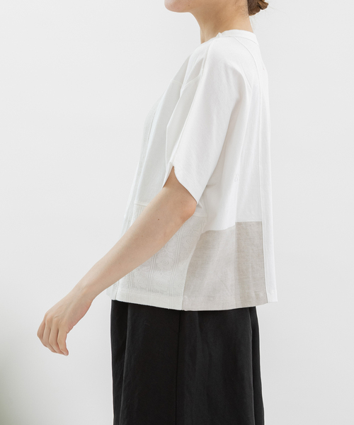 nop de nod(ノップドゥノッド)の「Cloche misc布帛パッチワークTシャツ(Tシャツ/カットソー・レディース・ブラック/オフホワイト・M)」の7枚目の写真