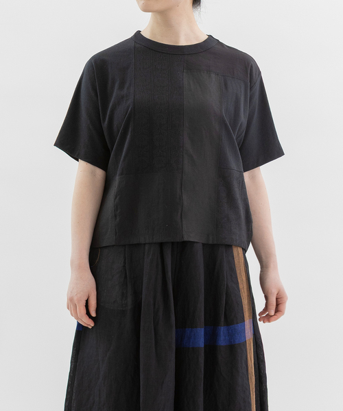 nop de nod(ノップドゥノッド)の「Cloche misc布帛パッチワークTシャツ(Tシャツ/カットソー・レディース・ブラック/オフホワイト・M)」の14枚目の写真
