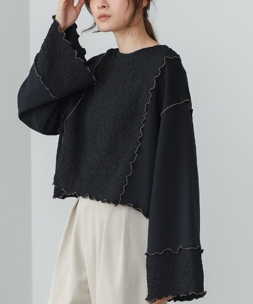 Bab(バブ)の「異素材切り替え配色メロートップス(その他トップス・レディース・ブラウン/ブラック/アイボリー・FREE)」の2枚目の写真