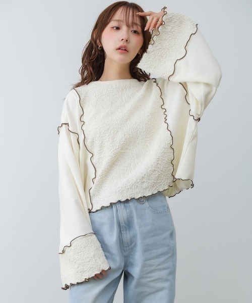 Bab(バブ)の「異素材切り替え配色メロートップス(その他トップス・レディース・ブラウン/ブラック/アイボリー・FREE)」の4枚目の写真
