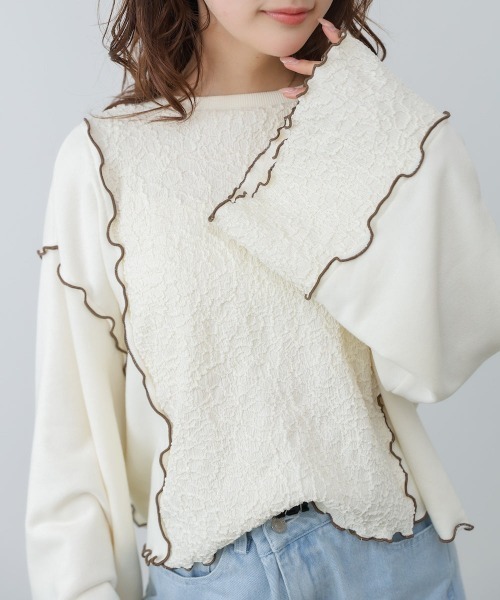 Bab(バブ)の「異素材切り替え配色メロートップス(その他トップス・レディース・ブラウン/ブラック/アイボリー・FREE)」の5枚目の写真