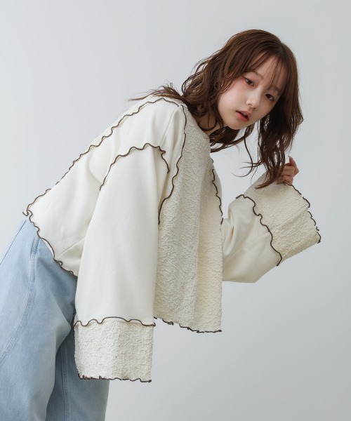 Bab(バブ)の「異素材切り替え配色メロートップス(その他トップス・レディース・ブラウン/ブラック/アイボリー・FREE)」の6枚目の写真