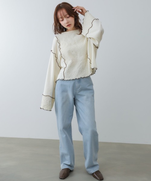 Bab(バブ)の「異素材切り替え配色メロートップス(その他トップス・レディース・ブラウン/ブラック/アイボリー・FREE)」の7枚目の写真