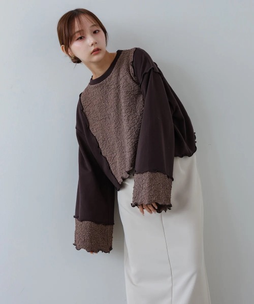 Bab(バブ)の「異素材切り替え配色メロートップス(その他トップス・レディース・ブラウン/ブラック/アイボリー・FREE)」の15枚目の写真