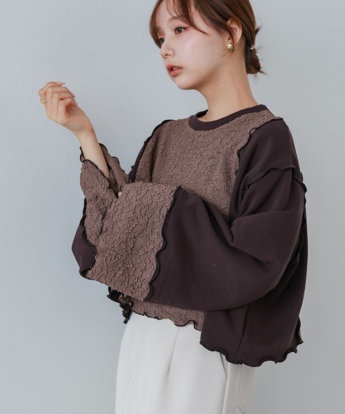 Bab(バブ)の「異素材切り替え配色メロートップス(その他トップス・レディース・ブラウン/ブラック/アイボリー・FREE)」の14枚目の写真