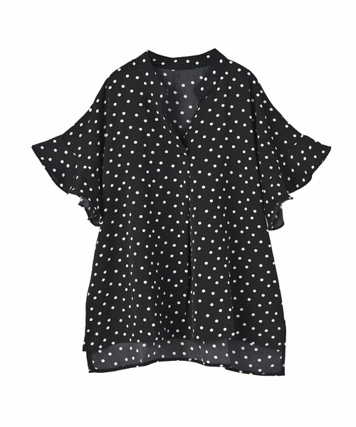 STYLE DELI(スタイルデリ)の「【DELI by】 ランダムドット×フレアスリーブ 軽やかシフォンブラウス(シャツ/ブラウス・レディース・ブラック/ホワイト・M)」の8枚目の写真