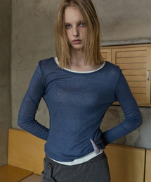 Sheer Layered Long Sleeve Tee Deep Blue