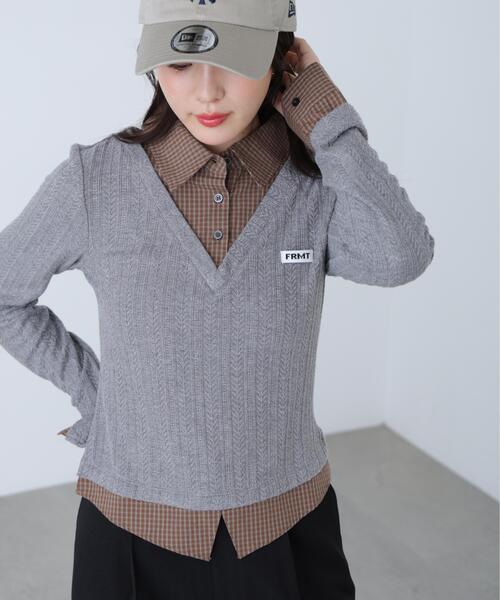 FREE'S MART(フリーズマート)の「◆シャツドッキング針抜きテレコカットソー(Tシャツ/カットソー・レディース・ネイビー/ブラウン/グレー・FREE)」の5枚目の写真