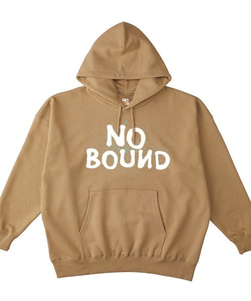 NOBOUND(ノーバウンド)の「NOBOUND(ノーバウンド) プルパーカー メンズ スウェット ビッグシルエット ロゴ スプラッシュペイント プリント プルオーバーパーカー フーディー スエット トップス レディース ユニセックス(パーカー・メンズ・ブラック/ダークブルー/サンドベージュ/ホワイト・L/XL/M)」の3枚目の写真