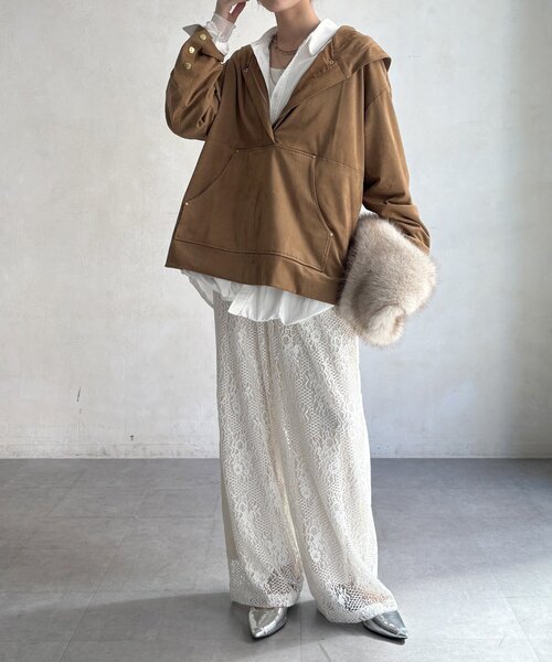 DouDou(ドゥドゥ)の「【WEB限定】モールレースイージーパンツ(その他パンツ・レディース・アイボリー/ブラック/ブラウン・FREE)」の12枚目の写真