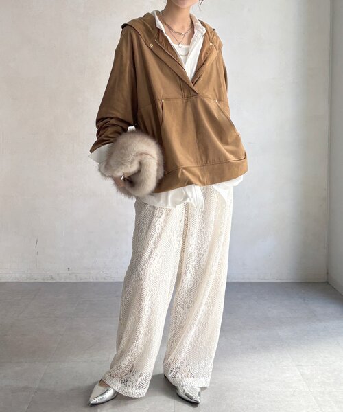 DouDou(ドゥドゥ)の「【WEB限定】モールレースイージーパンツ(その他パンツ・レディース・アイボリー/ブラック/ブラウン・FREE)」の10枚目の写真