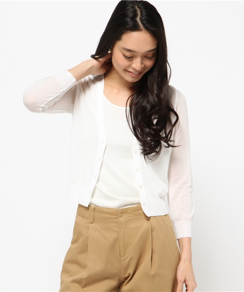 Demi-Luxe BEAMS(デミルクス ビームス)の「Demi-Luxe BEAMS / 18Gショート Vネックカーディガン(カーディガン/ボレロ・レディース・ホワイト/ブラック/オレンジ/ブルー・ONE SIZE)」の1枚目の写真