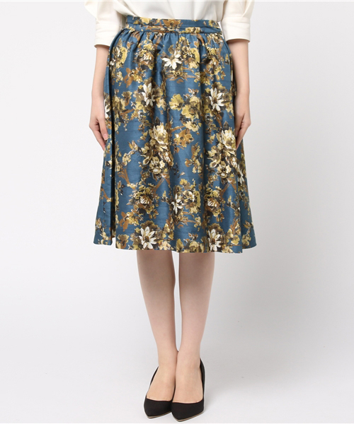 laboratory work（ラボラトリーワーク）の「バックサテンシャンタン配色花柄スカート（スカート・レディース・イエロー系その他/ネイビー・MEDIUM）」の3枚目の写真