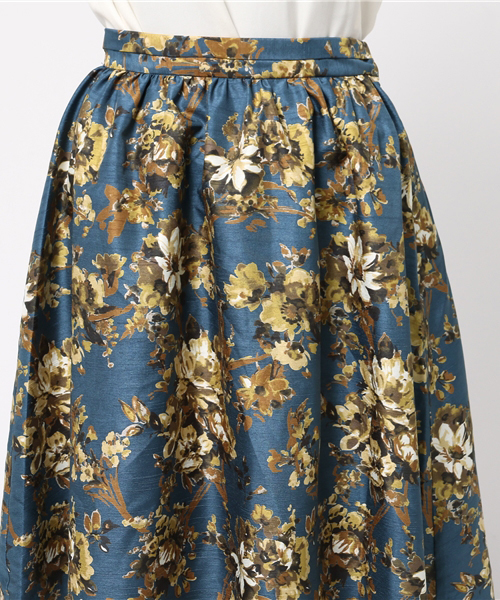 laboratory work（ラボラトリーワーク）の「バックサテンシャンタン配色花柄スカート（スカート・レディース・イエロー系その他/ネイビー・MEDIUM）」の7枚目の写真