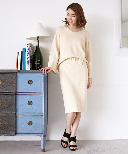 N.（N. Natural Beauty Basic）（エヌエヌナチュラルビューティーベーシック）の「ミラノリブセットアップスカート【セットアップ対応商品】（スカート・レディース・ホワイト/ピンク/ネイビー/グレー・MEDIUM）」の14枚目の写真